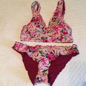 Pink floral bikini, small top, medium bottoms
